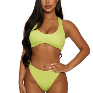 Naked Wardrobe Smocked Swim Collection Lime Bikini Set Size Small‎ NWOT